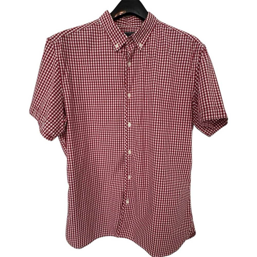 Banana Republic Camden 100% CottonShirt Red White Short Sleeve Button Up Mens LG
